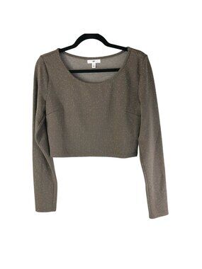 BP Womens Crop Top Long Sleeve Polka Dots Stretch Brown Size M